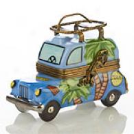 Limoges Hand Painted Retro Surfing Bus Box